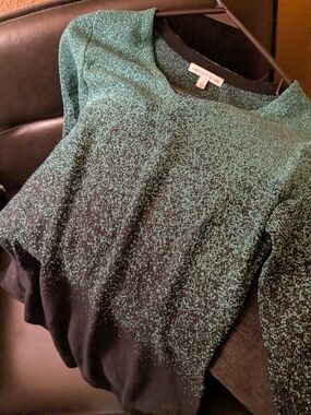 Notations Metallic Green Ombre Knit Top Size Small